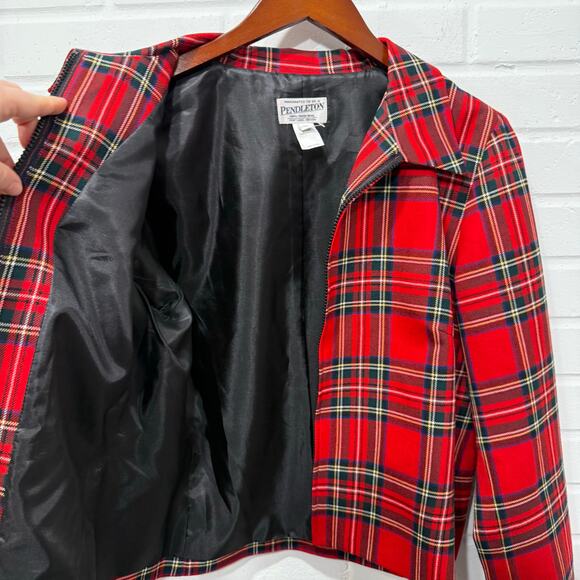 Vintage Pendleton Womens Zip Jacket Red Tartan Plaid 100% Virgin Wool Sz 12 S/M - Picture 7 of 16